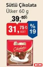 ÜLKER SÜTLÜ ÇİKOLATA 60 G